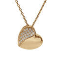 Collier en plaqu&eacute; or cha&icirc;ne avec pendentif coeuravec 1/2 pav&eacute; oxydes blancs 40+5cm