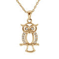 Colliers sur Artemare : Collier en plaqu&eacute; or cha&icirc;ne avec pendentif hibou/chouette et oxydes blancs sertis 40+4cm