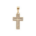 Pendentif en plaqu&eacute; or croix avec oxydes blancs et croix lisse en relief 17 x 16mm