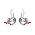 Boucles d'oreille en argent rhodi&eacute; libelulle avec r&eacute;sine rose et fermoir dormeuse