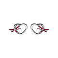 Boucles d'oreille tige en argent rhodi&eacute;, libelulle r&eacute;sine rose
