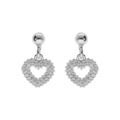 Boucles d'oreille tige en argent rhodi&eacute; claire pendantes, coeur &eacute;vid&eacute; perl&eacute;