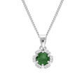 Collier argent rhodi&eacute; pendentif 5mm fleur oxydes vert fonc&eacute; et blancs sertis 42+3cm Artemare