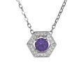 Collier en argent rhodi&eacute; pendentif oxyde violet et contour oxydes blancs 42+3cm