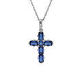 Collier en argent rhodi&eacute; pendentif croix avec oxydes bleus 38+5cm Artemare