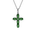 Collier en argent rhodi&eacute; pendentif croix avec oxydes verts 38+5cm