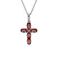Collier en argent rhodi&eacute; pendentif croix avec oxydes rouges 38+5cm