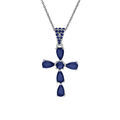 Collier en argent rhodi&eacute; pendentif croix avev oxydes bleu fonc&eacute; 38+5cm