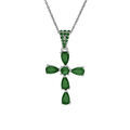 Collier en argent rhodi&eacute; pendentif croix avec oxydes vert 38+5cm