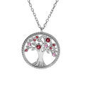 Collier argent rhodi&eacute; pendentif arbre de vie contour perl&eacute; avec oxydes d&eacute;grad&eacute; rose 42+3cm