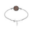 Bracelet en acier cordon blanc motif rond avec r&eacute;sine l&eacute;opard 16+3cm