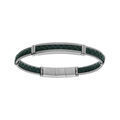 Bracelet en acier et cuir bovin noir et tresse verte avec c&acirc;ble gris - 20+1cm double fermoir Artemare