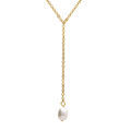 Colliers sur Artemare : Collier en acier et PVD jaune perles de culture d'eau douce 49cm