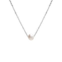 Collier en acier et perle de culture d'eau douce 40+9cm