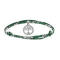 Bracelets sur Artemare : Bracelet liberty tissu fleuri vert une pampille arbre de vie argent rhodi&eacute; avec oxydes blancs sertis, r&eacute;glable