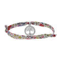 Bracelets sur Artemare : Bracelet liberty tissu fleuri rose une pampille arbre de vie argent rhodi&eacute; avec oxydes blancs sertis, r&eacute;glable