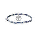 Bracelets sur Artemare : Bracelet liberty tissu fleuri bleu une pampille arbre de vie en argent rhodi&eacute; avec oxydes blancs sertis, r&eacute;glable