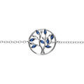 Bracelet en argent rhodi&eacute; cercle arbre de vie oxydes bleus 16+2cm