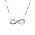 Collier en argent rhodi&eacute; motif infini ajour&eacute; avec oxydes rose sertis 40+5cm