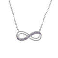 Collier en argent rhodi&eacute; motif infini ajour&eacute; avec oxydes violet sertis 40+5cm