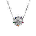 Collier en argent rhodi&eacute; fleur oxydes blancs et multi couleurs 40+4cm Artemare