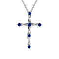 Collier en argent rhodi&eacute; pendentif croix avec oxydes bleu 41+3cm Artemare
