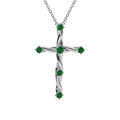Collier en argent rhodi&eacute; pendentif croix avec oxydes verts 41+3cm Artemare