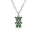 Collier en argent rhodi&eacute; ourson oxydes verts 38+6cm