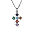 Collier en argent rhodi&eacute; pendentif croix 15x10mm oxydes multi couleurs sertis 40+5cm Artemare