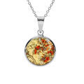 Colliers sur Artemare : Collier en argent rhodi&eacute; pendentif rond 15mm Murano v&eacute;ritable bor&eacute;ale 40+5cm orange et dor&eacute; avec des touches de rouge