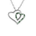 Collier argent rhodi&eacute; pendentif double coeur contour oxydes verts et blancs 42+3cm Artemare