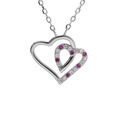 Collier en argent rhodi&eacute; pendentif double coeur contour oxydes blancs et roses 42+3cm Artemare