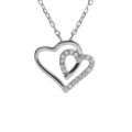 Collier en argent rhodi&eacute; pendentif double coeur contour oxydes blancs 42+3cm