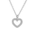 Collier argent rhodi&eacute; claire, pendentif coeur &eacute;vid&eacute; perl&eacute; 40+5cm