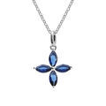Collier en argent rhodi&eacute; pendentif fleur verre bleu fonc&eacute; 40+4cm Artemare