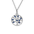 Collier argent rhodi&eacute; pendentif cercle arbre de vie oxydes bleu 40+4cm Artemare
