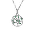 Colliers sur Artemare : Collier argent rhodi&eacute; pendentif cercle arbre de vie oxydes vert 40+4cm
