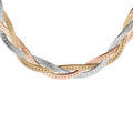 Colliers sur Artemare : Collier tress&eacute; compos&eacute; de trois chaines plates en argent, dorure rose et jaune - 42cm