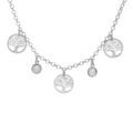 Collier argent rhodi&eacute; 3 pampilles rondelles arbre de vie et 2 oxydes blancs sertis clos 40 + 5 cm