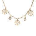 Collier en argent et dorure jaune 3 pampilles rondelles arbre de vie et 2 oxydes blancs sertis clos 40 + 5 cm