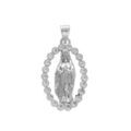 Pendentif en argent rhodi&eacute; ovale vierge Lourdes avec oxydes blancs sertis - 18x12mm