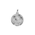 Pendentif en argent platin&eacute; m&eacute;daille 15mm diamant&eacute; &eacute;toile avec Ange Artemare