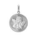 Pendentif en argent platin&eacute; m&eacute;daille 15mm diamant&eacute; et strill&eacute; avec Ange Artemare