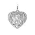 Pendentif argent platin&eacute; coeur diamant&eacute; avec Ange - 15X16mm