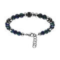 Bracelet en acier et boules labradorite teint&eacute; bleu vert avec cylindre granit&eacute; noir 19+3cm Artemare