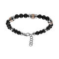 Bracelet en acier et boules agate noire avec cylindre granit&eacute; rose 19+2cm Artemare
