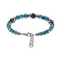 Bracelet en acier et boules labradorite teint&eacute; bleu turquoise avec cylindre granit&eacute; noir 19+2cm Artemare