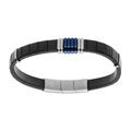 Bracelet en acier et cuir bovin noir avec barrettes PVD noir 20+1cm double fermoir Artemare