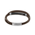 Bracelets sur Artemare : Bracelet en acier double cuir bovin marron avec tresse PVD noir double fermoir 20.5+1.5cm
