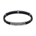 Bracelets sur Artemare : Bracelet en acier et cuir bovin noir avec c&acirc;ble tresse PVD bleu double fermoir